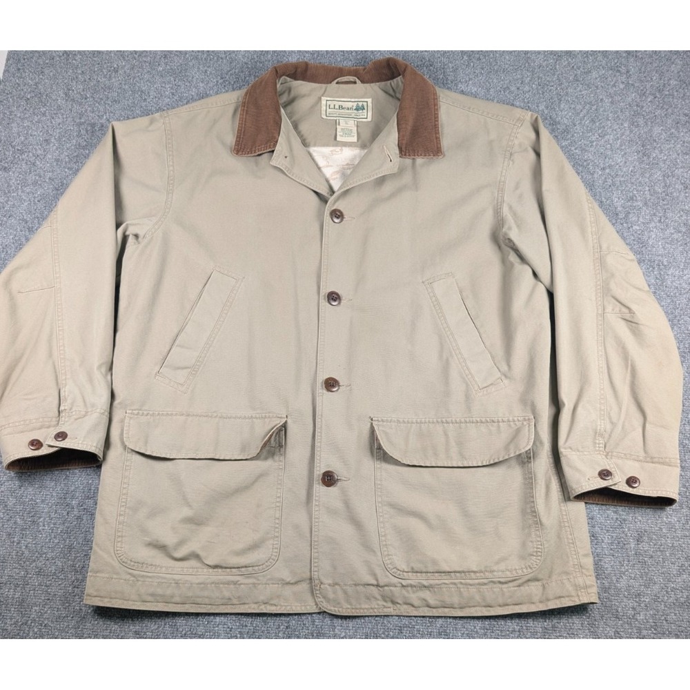Vtg LL Bean Chore Barn Field Jacket Coat Mens XL Reg Khaki Brown Lined Corduroy